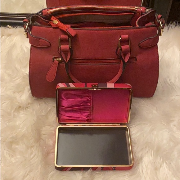 Other - A red purse with a mini makeup holder